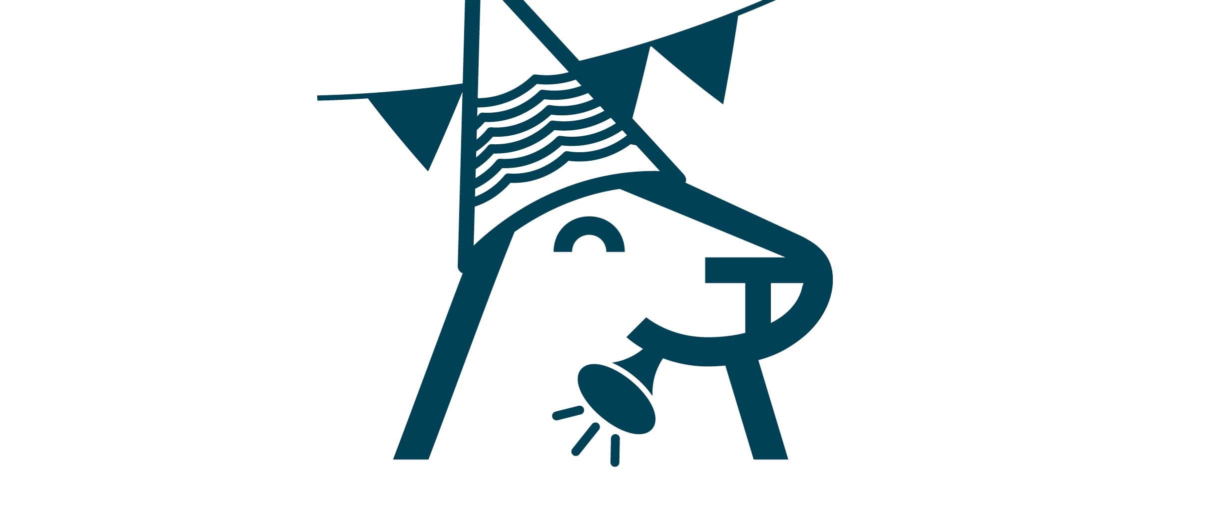 Graafinen Harri Hylje juhlatorvi suussaan ja partyhattu