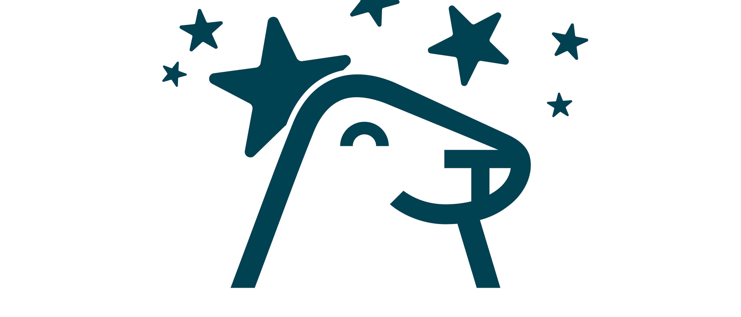 Harri-hylje-maskotin logo: hymyilevä hylkeen pää tummanturkoosina viivapiirroksena, ympärillä tähtiä.