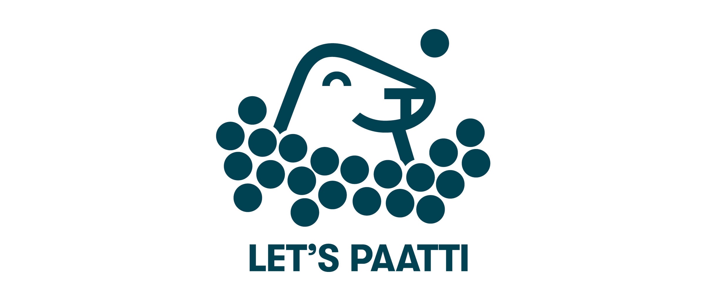 Graafinen Harri Hylje pallomeressä, LET'S PAATTI -teksti alla