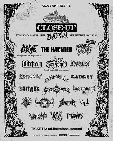 Affisch med band som spelar på Close-Up Metal