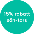 15% rabatt sön-tors