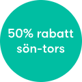 50% rabatt sön-tors